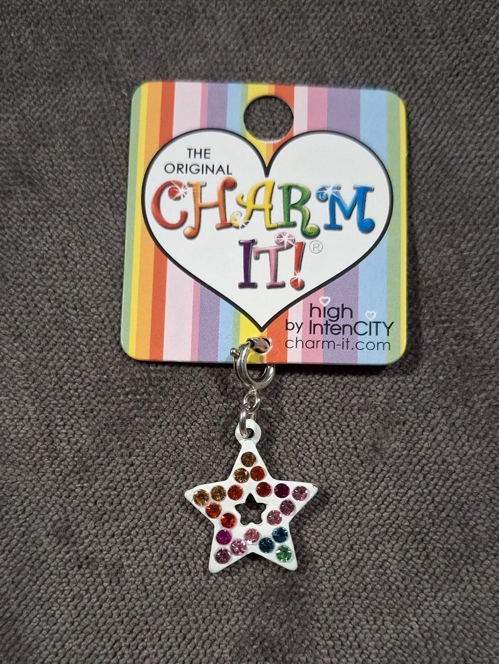 High IntenCity Charm-It! White Enamel on Base Metal Rainbow Jewel Star Charm NEW